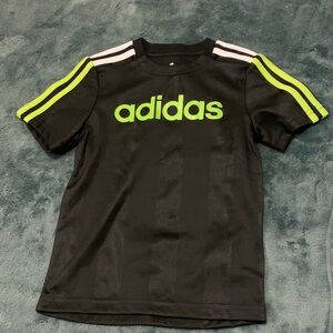 Adidas Kids Black Tee with Neon Green Stripes